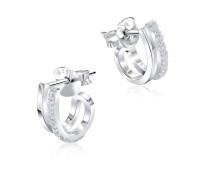 Double Curved With CZ Stone Silver Ear Stud STS-5318